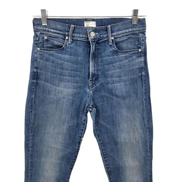 Mother The Stunner Ankle‎ Step Fray Jeans Medium Wash Size 29 Button Fly Stretch